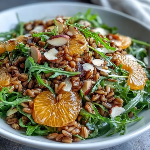 Farro salad with fennel, oranges, and almonds, a bright, zesty dish.