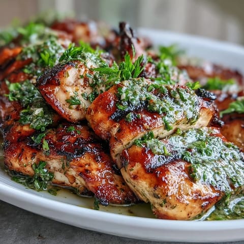 Protein-packed chicken bowl topped with zesty chimichurri, creamy garlic sauce, and fresh tomatoes.  