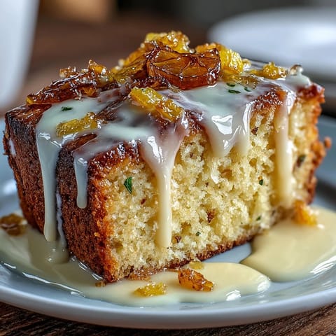 Slice of zesty limoncello pound cake with bright lemon glaze dripping down the sides, served on a white plate with a fork. Rich, buttery texture and fragrant citrus aroma.  