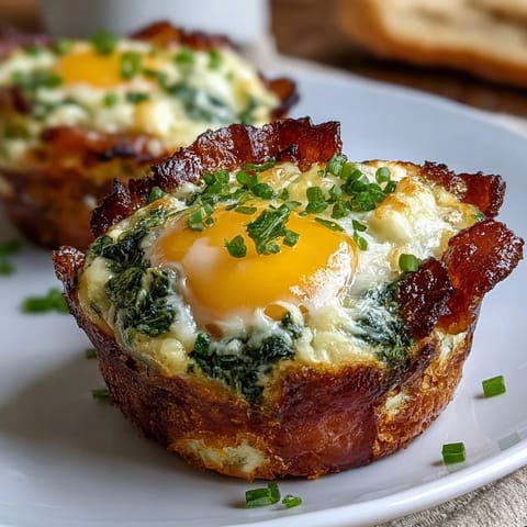 Green Eggs and Ham Breakfast Cups with spinach-infused eggs and melted cheese in a ham cup.