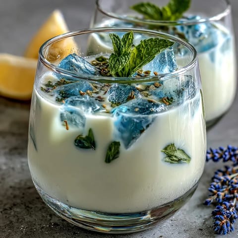 Iced Lavender Lemonade with Fresh Mint in a clear glass pitcher, garnished with lemon slices and sprigs of mint, evoking a refreshing spring drink.