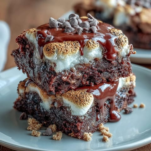 Gooey smores brownie cookies with melted marshmallows and chocolate chips on top.