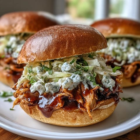 1. Juicy pulled BBQ chicken sandwiches piled high on soft brioche buns, topped with creamy coleslaw for the ultimate summer meal.  