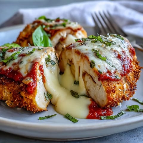 Crispy air fryer chicken Parmesan with golden panko crust, topped with rich marinara and melted mozzarella cheese for a classic Italian-American dinner.  