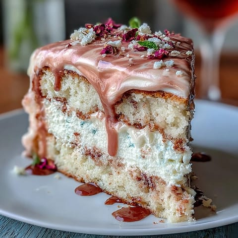 Bridal Shower Rosé Velvet Cake artfully decorated with shimmering gold cascading down.