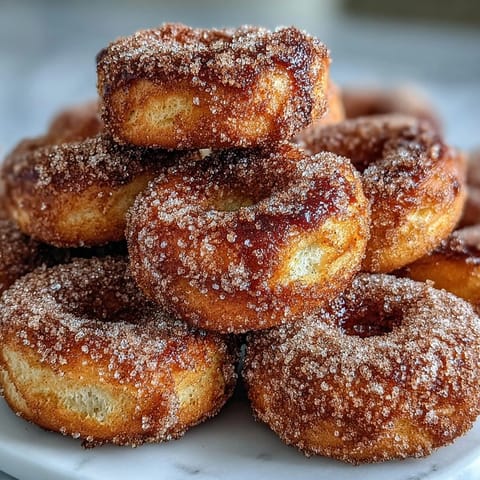 Golden Sweet Potato Cinnamon Mini Donuts glistening with cinnamon sugar coating.