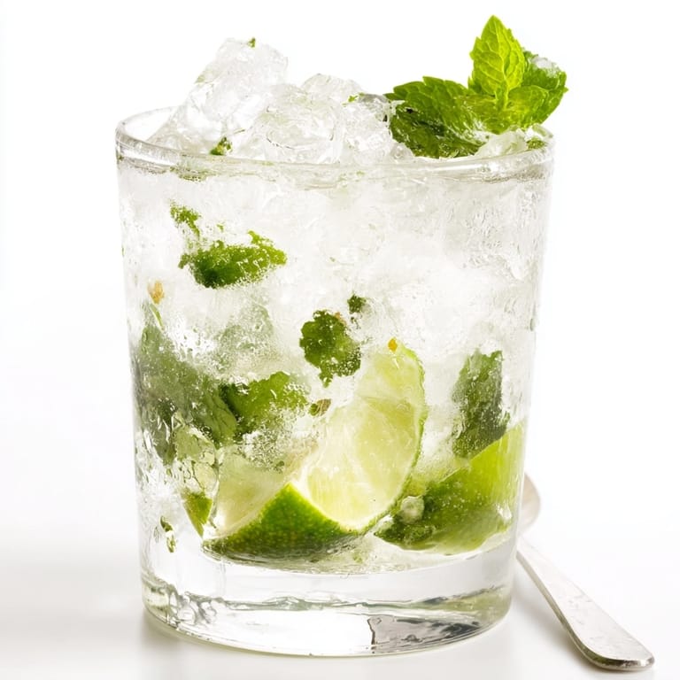 Homemade mojito recipe; see the mint leaves and bubbly soda, so inviting.