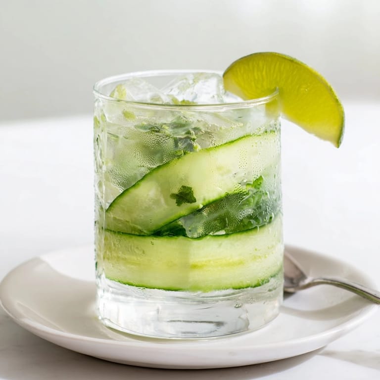 Crisp and cool: close-up of homemade Cucumber Mint Cooler, ready to taste!