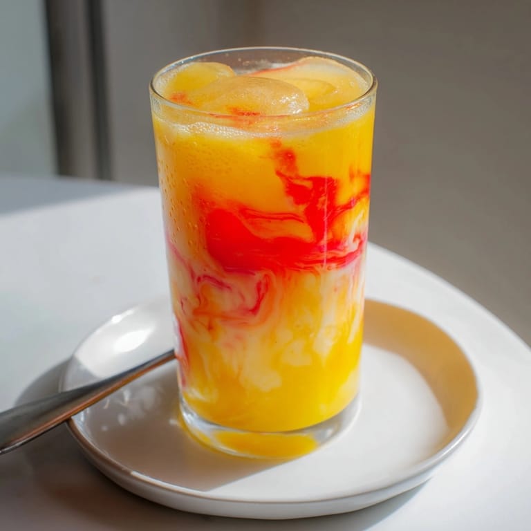 Homemade Tropical Pineapple Punch ready to serve, vibrant with grenadine color and citrus aroma.