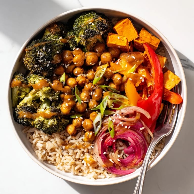 Colorful grain bowls featuring miso-butter and gochujang-maple sauces for added flavor.  