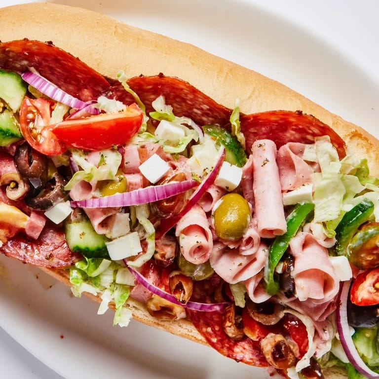 Colorful flavor mash-up sandwiches showcasing an Italian-inspired filling on toasted bread.  