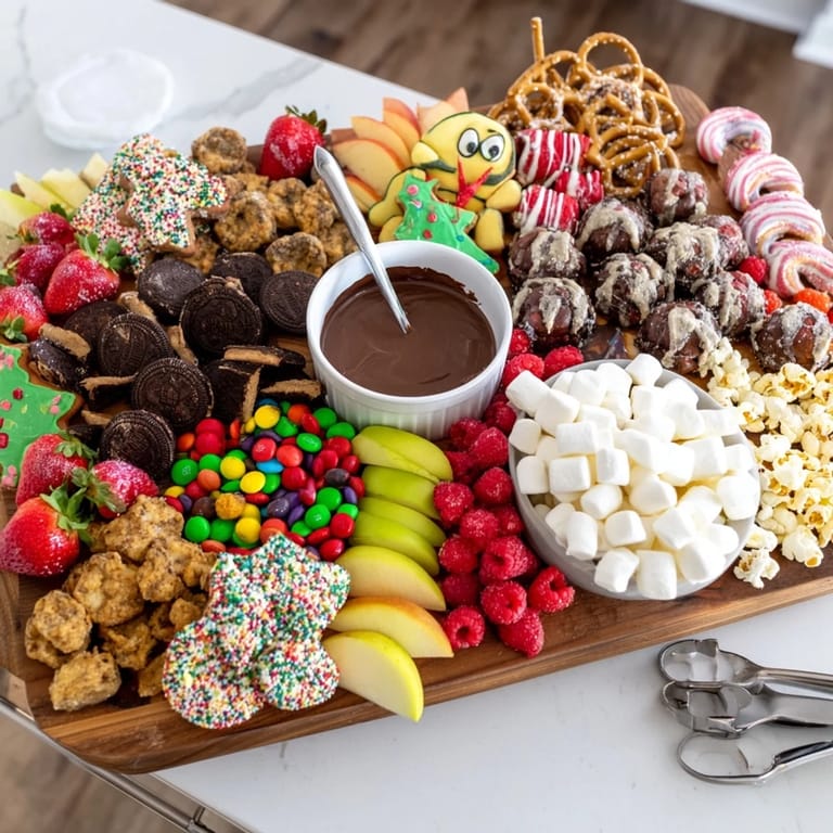 Indulge in a creative dessert board featuring vibrant sweets and fresh fruits.  