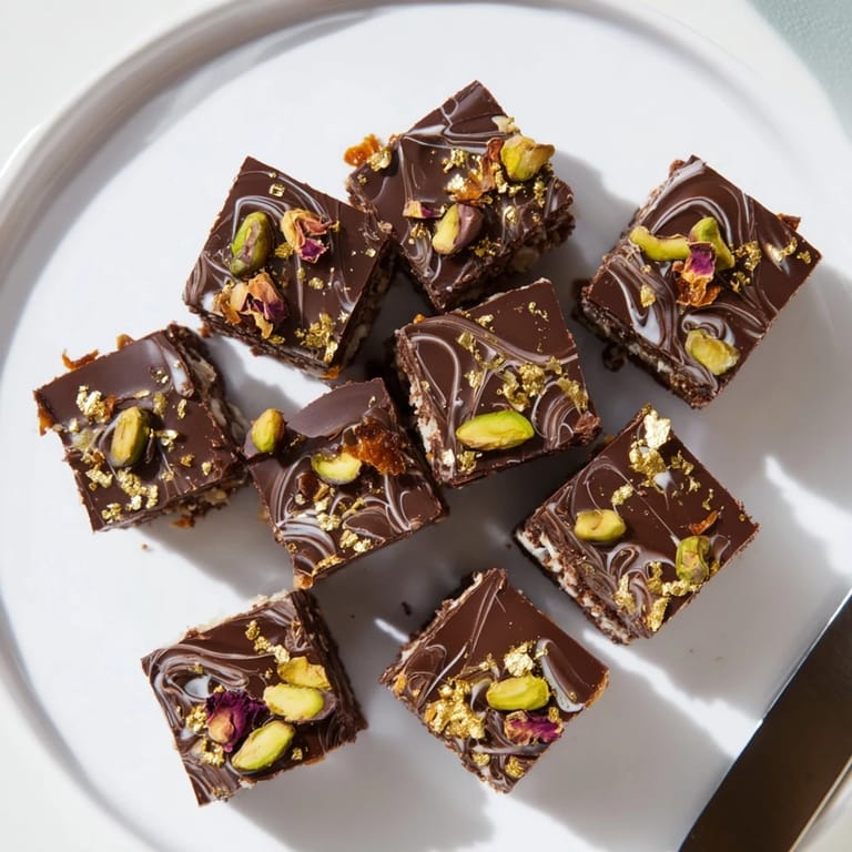 Luxurious chocolate bars infused with Middle Eastern flavors and decorative rose petals.