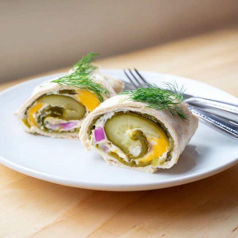 Delicious Pickle-in-a-Blanket appetizer, perfect for parties with tangy, creamy flavors.  