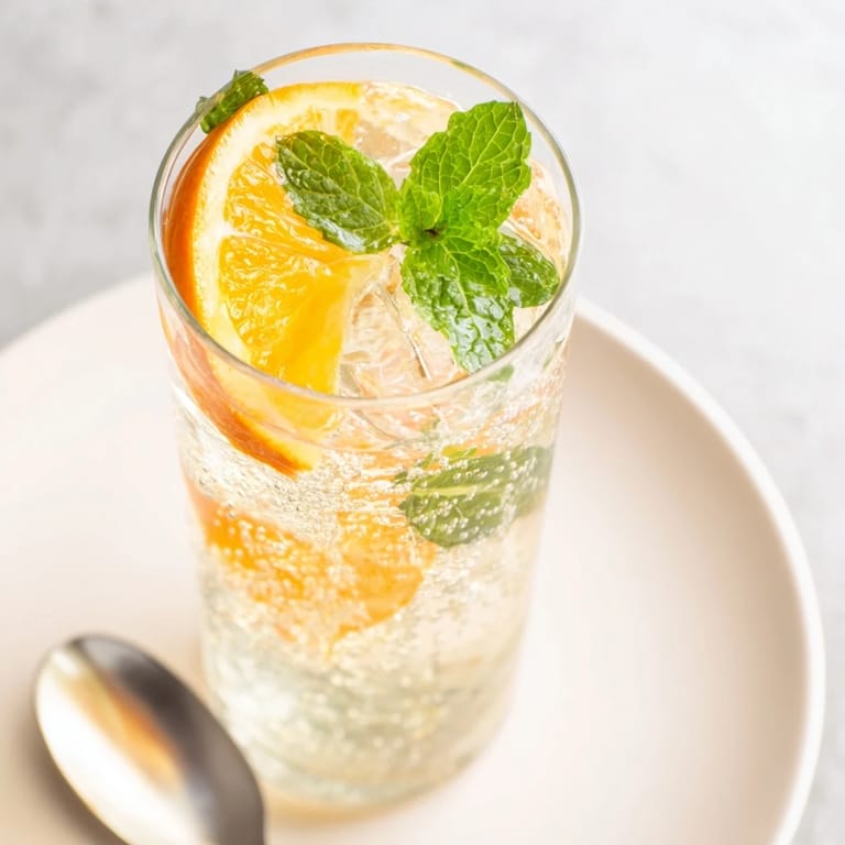 Homemade probiotic soda mocktail bursting with citrus flavors and vibrant mint aroma.
