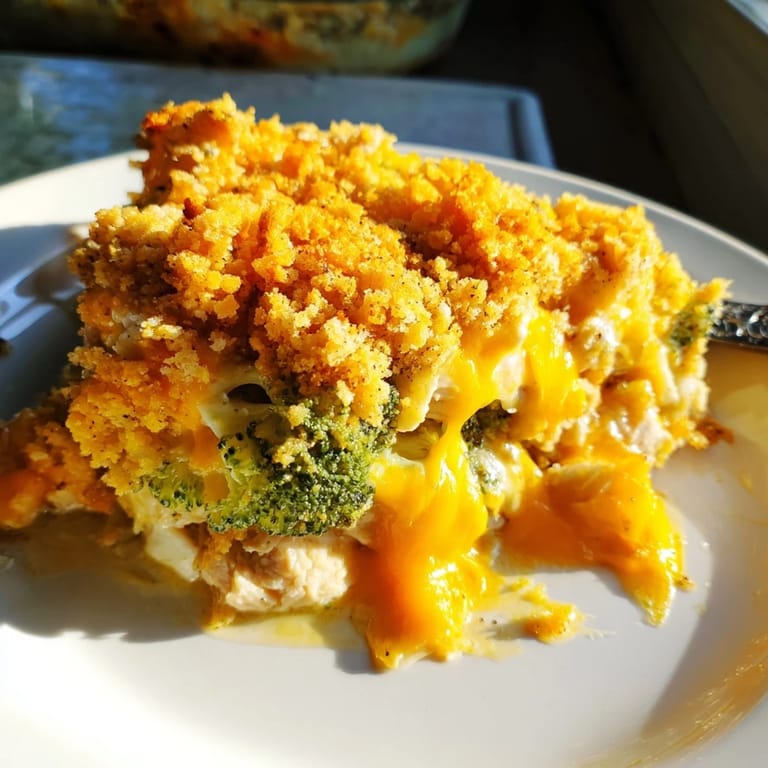 Hearty Chicken & Broccoli Cheddar Bake, perfect for cozy family dinners or gatherings.  
