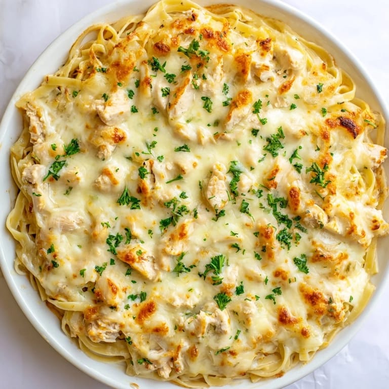 The creamy, cheesy Chicken Fettuccine Alfredo casserole promises a warm and satisfying Italian-American dinner experience.