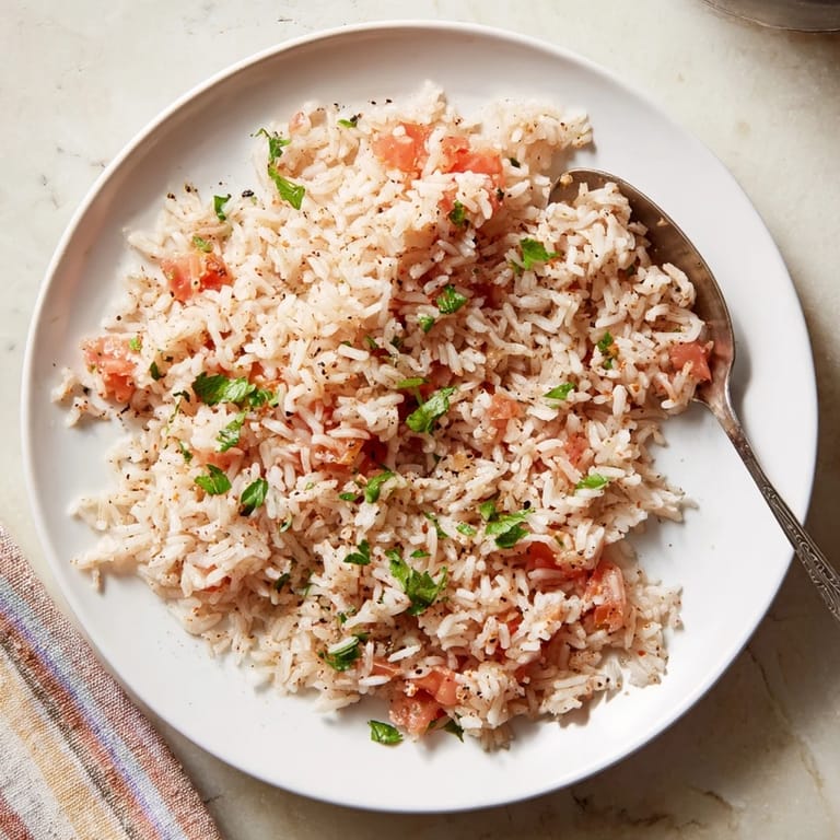 A one-pan Tomato-Rice Skillet Dinner bursting with savory flavors, perfect for easy weeknight meals.