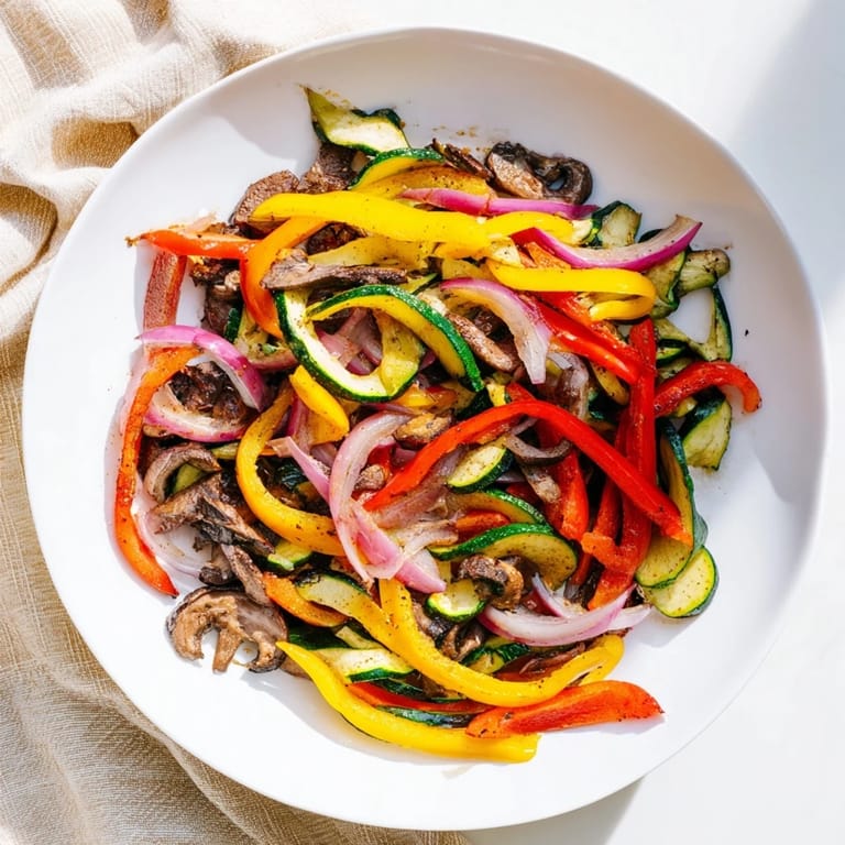 Enjoy the delicious aroma of these freshly cooked veggie skillet fajitas, piled high with savory peppers and onions.