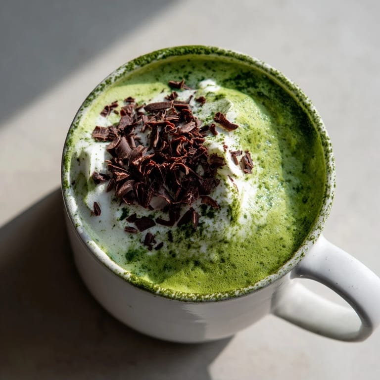 This delicious, frothy Collagen Peppermint Mocha Matcha Latte features hints of peppermint and rich matcha flavors.