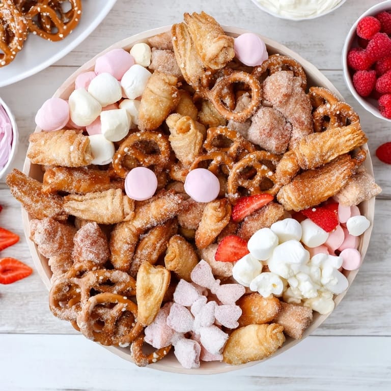 Vibrant candy and fruit adorn an elegant Angel Wings recipe board, ideal for a celebratory dessert.