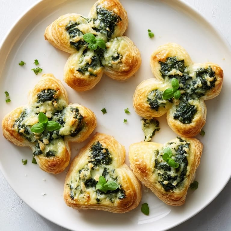 These easy Lucky Clover St. Patrick's Day Bites show off a holiday-perfect golden, puffed pastry.