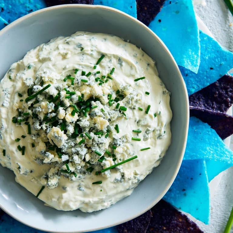 This tasty Frozen Pond Blue Dip Platter features a striking blue dip and crispy, dippable snacks.