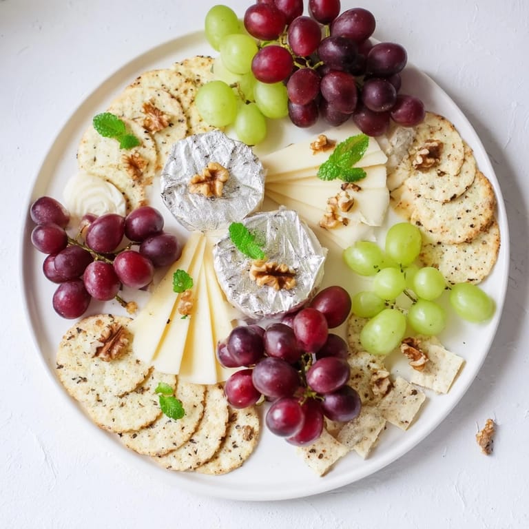 Elegant Sparkling Grape and Silver Cracker Platter, a visually stunning appetizer ready for New Year's Eve.