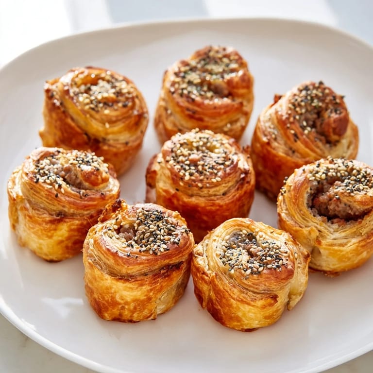 Imagine the savory scent of a freshly baked mini sausage roll wreath, perfect for a party.