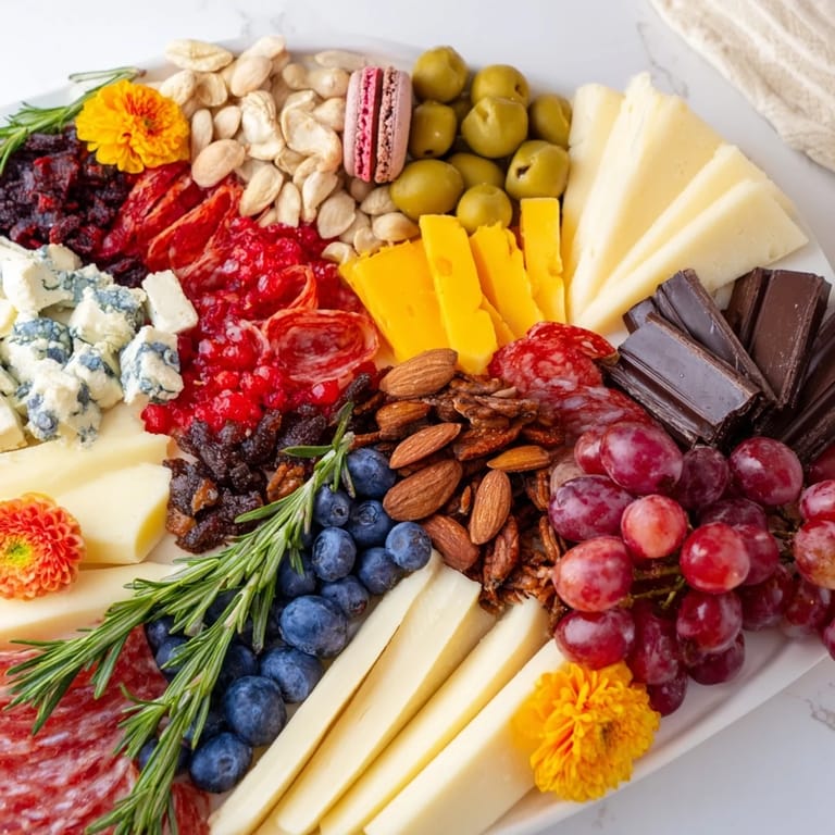 This beautiful The Nutcracker Suite Board showcases vibrant cheeses, charcuterie, and fruits, creating a festive feast.