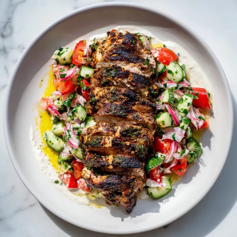 Creamy tahini dressing drizzled over a flavorful Chicken Shawarma Salad, perfect for a light lunch.