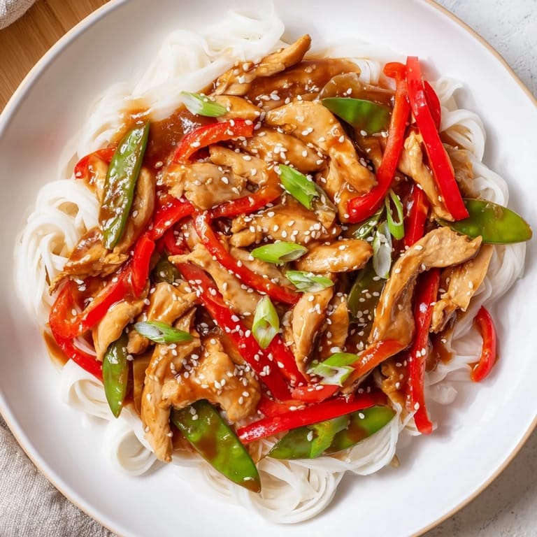 Delicious Mongolian Chicken sizzling in a wok, the glazed sauce coating the noodles for a savory bite.