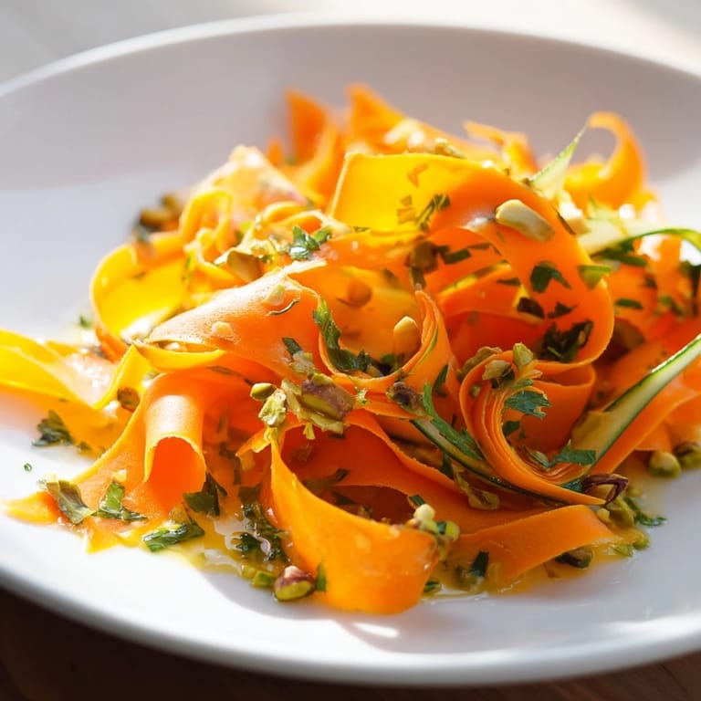 This fresh vegetarian Citrus Carrot Ribbon Salad shows colorful carrot ribbons and is perfect for a light meal.