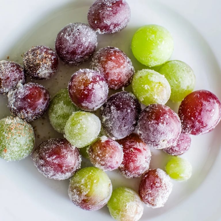 Refreshing red and green frozen grapes glistening, a perfect summer treat, easy to make.