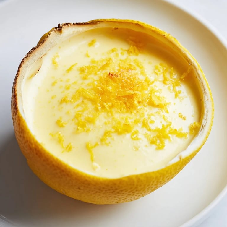 Freshly caramelized sugar topping on Lemon Brûlée Posset highlighting the creamy lemon filling, ideal for dessert.