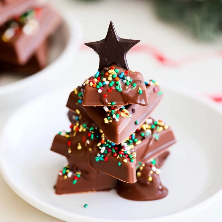 Close-up of vibrant Chocolate Kinder Christmas Trees, adorned with sprinkles; a sweet, holiday treat.