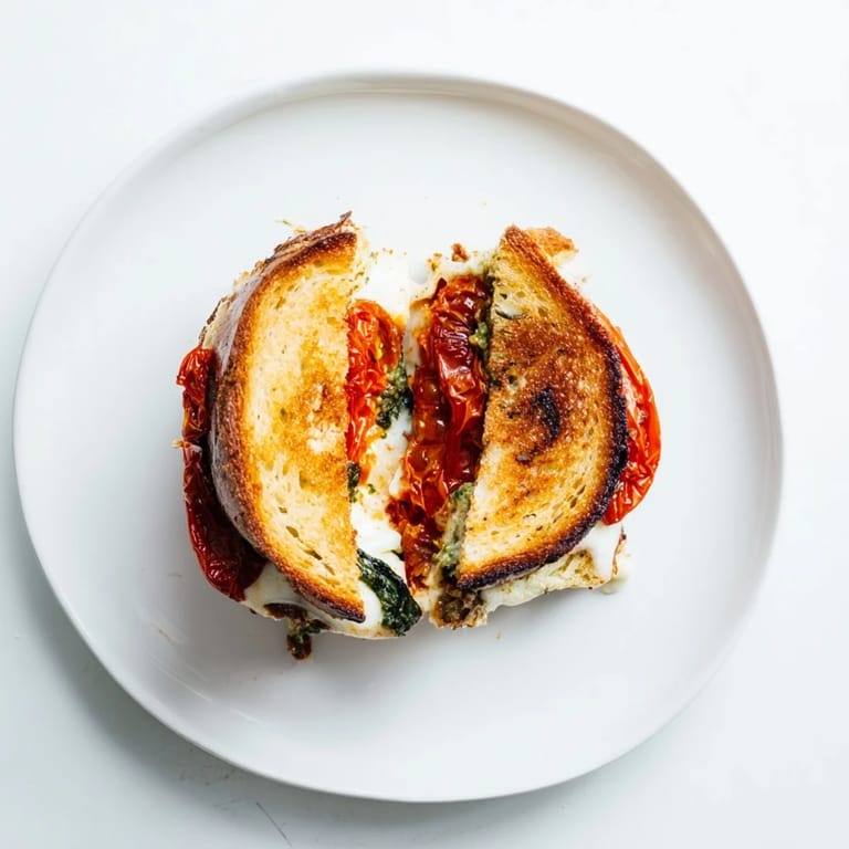 Comfort food lovers enjoy the crispy, buttery Roasted Tomato Pesto Grilled Cheese with a side salad.