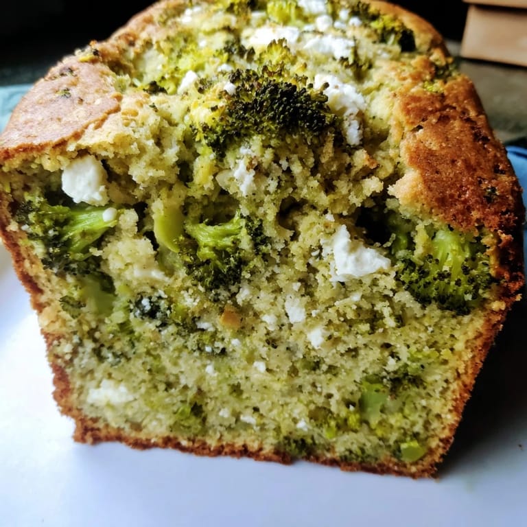Freshly sliced Broccoli and Feta Loaf on a rustic wooden board, served with a steaming cup of soup for a comforting Mediterranean lunch.