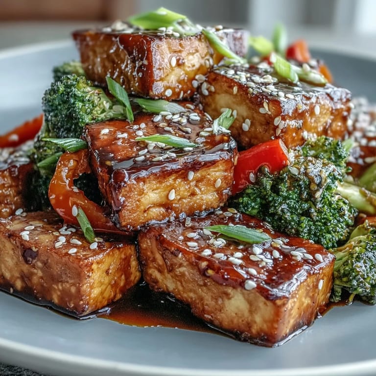 Colorful vegan teriyaki tofu and vegetable sheet pan dinner, featuring golden tofu, crunchy broccoli, and sweet bell peppers.
