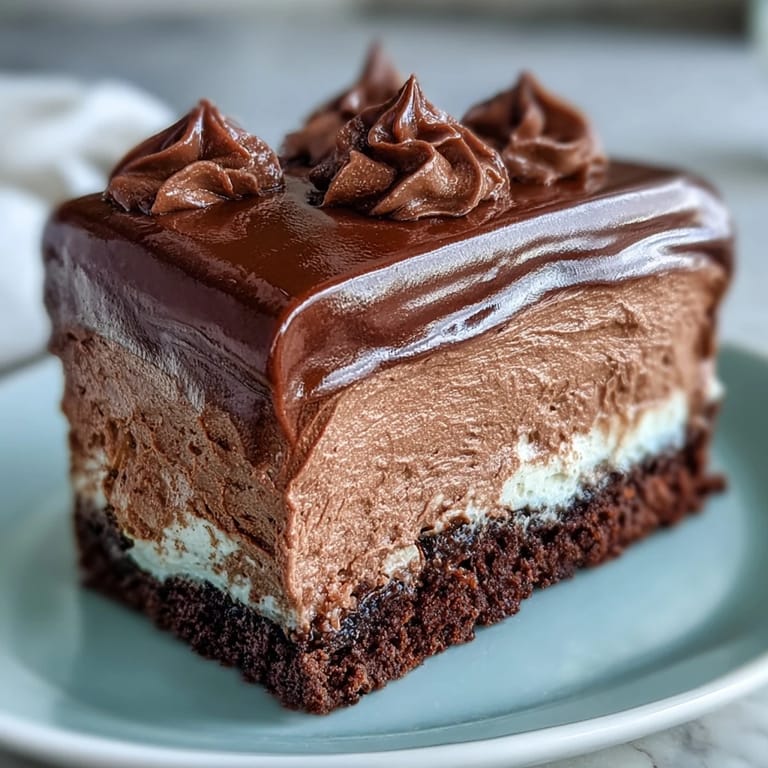 Luxurious chocolate mousse filling for cakes, glossy and creamy, made with premium chocolate for a velvety texture and deep flavor.