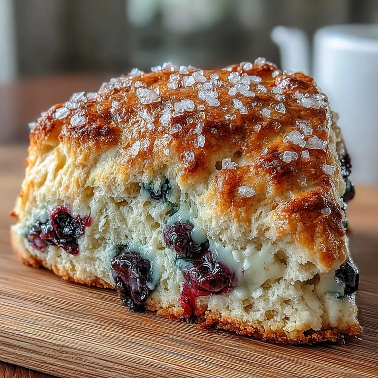 Buttery homemade scones bursting with blueberries, made with tangy sourdough discard and brushed with cream for a golden finish.