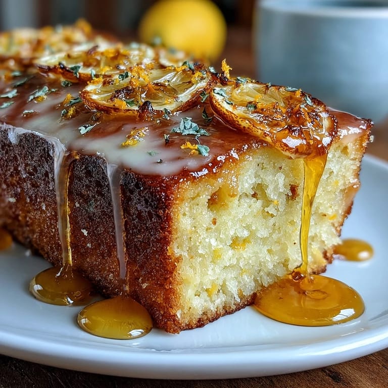 Close-up of a homemade limoncello pound cake, showcasing its tender crumb and vibrant lemon glaze, garnished with lemon zest curls. Delightful Italian-American dessert with a boozy twist.