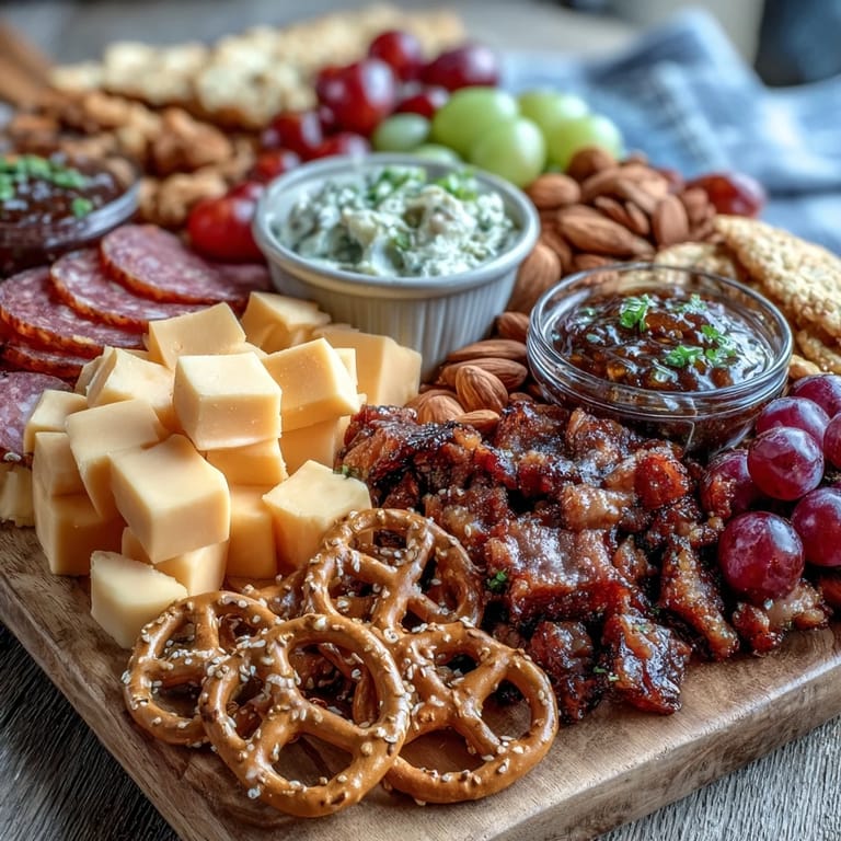 Sweet and savory grad party snack board featuring cheese, meats, fruits, and treats for festive sharing.