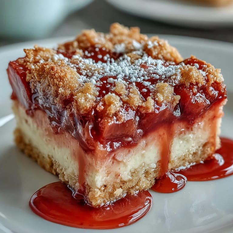 Perfectly baked Rhubarb Custard Bars, a sweet and tart treat atop a buttery base.