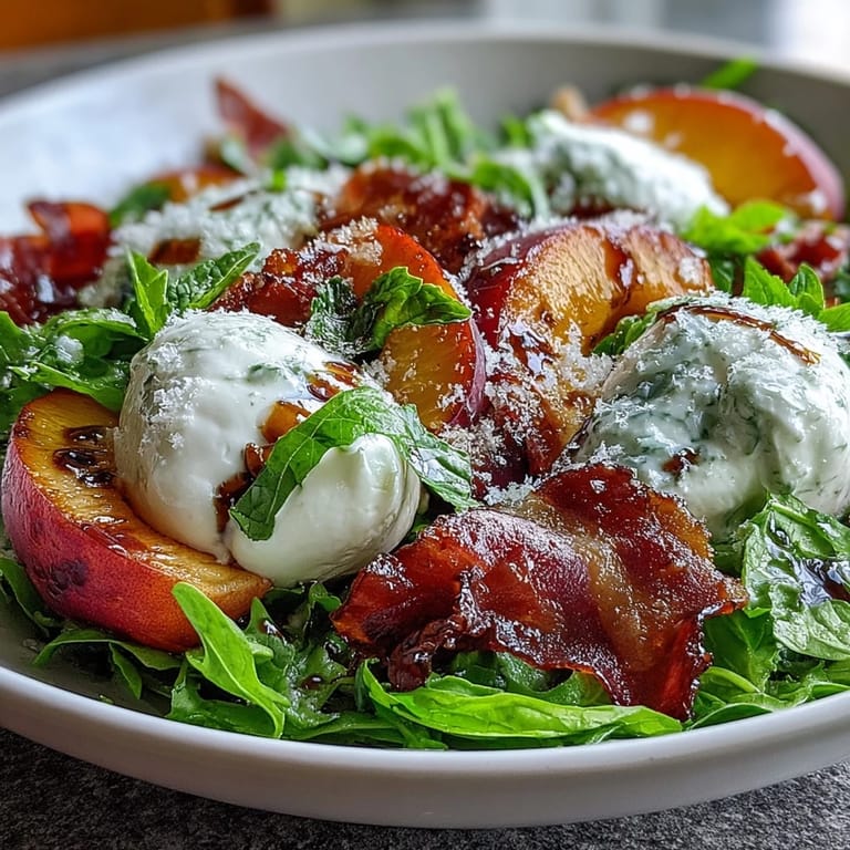 Enjoy this easy Burrata and Peach Summer Salad with fresh basil and balsamic glaze.