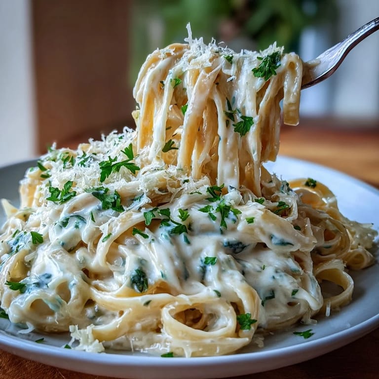 A comforting vegetarian pasta dish featuring silky Alfredo sauce and lightly caramelized cabbage.  