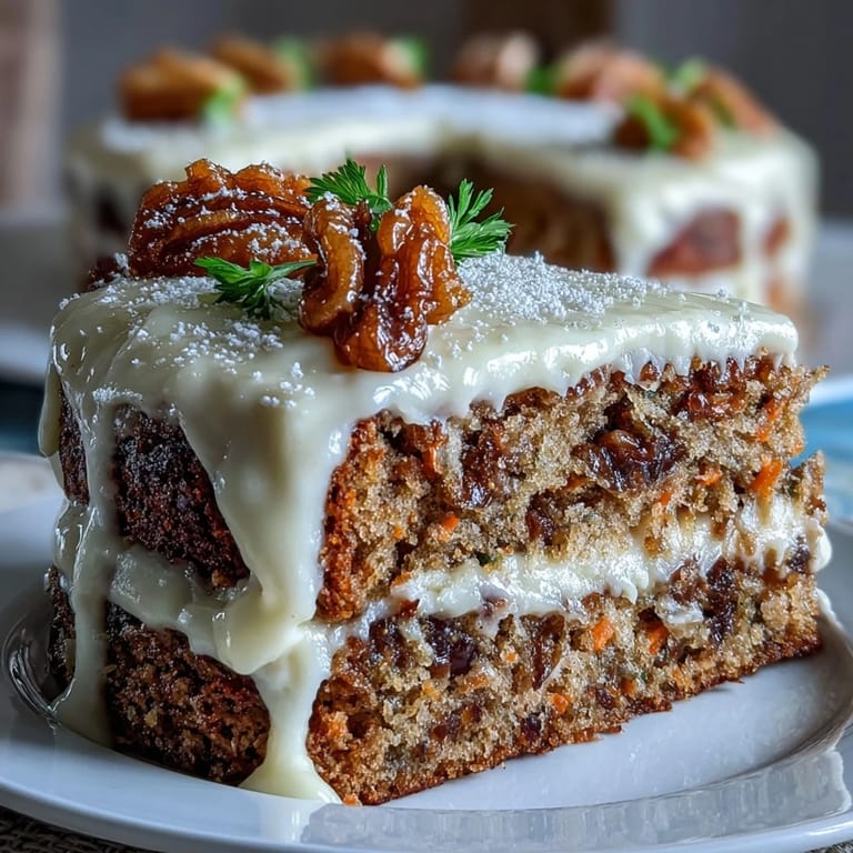 Fluffy carrot cake with walnuts, cinnamon spice, and smooth cream cheese frosting for spring celebrations.  