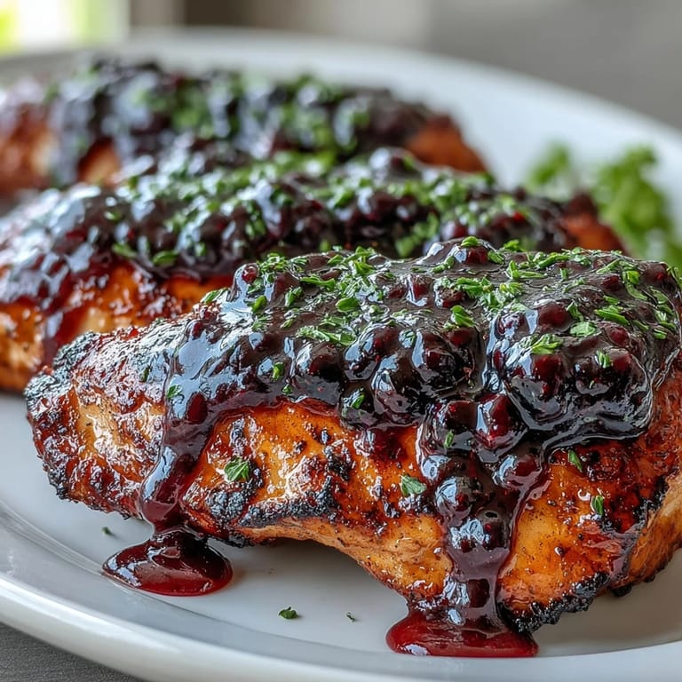 Rich, glossy Fricy Blackberry Jalapeño BBQ Sauce glistening, ideal for glazing ribs.