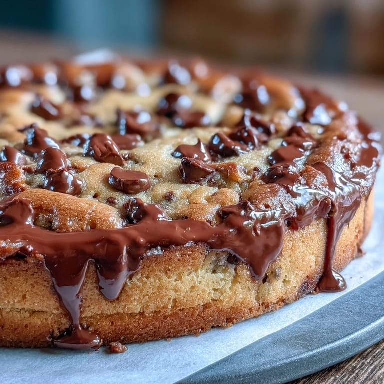 Warm Tahini Chocolate Chip Cookie Pie, rich nutty flavor, best served with ice cream.