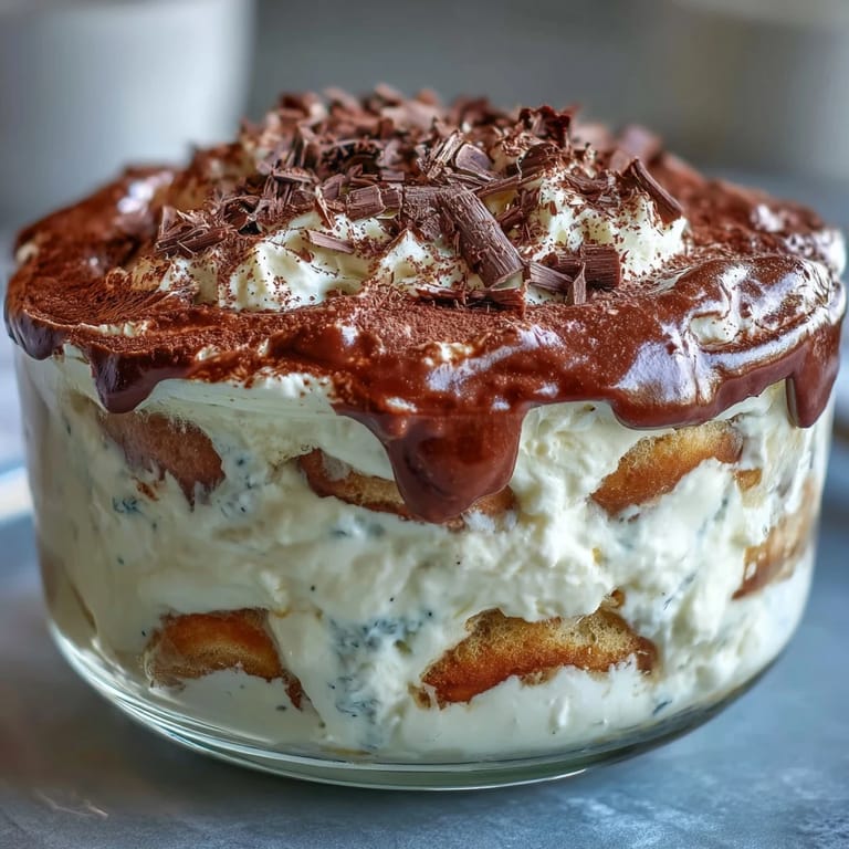 Decadent bowl of Whipped Cottage Cheese Tiramisu, ready to be enjoyed.